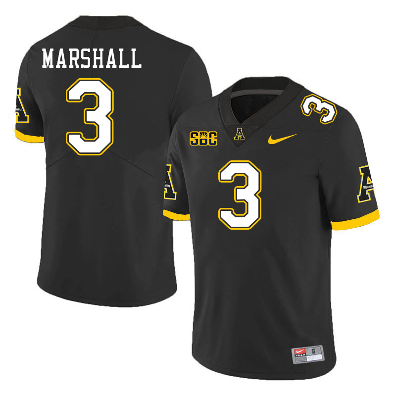 Men #3 Ahmani Marshall Appalachian State Mountaineers College Football Jerseys Stitched Sale-Black